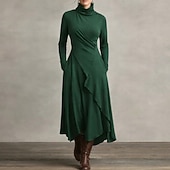 preiswerte Einfaches Kleid-Damen Maxikleid Etui-Kleid Wickelkleid T-Shirt-Kleid A Linie Kleid Urlaub Party Lässig Täglich Büro Strand Normale Passform Einfach Langarm Rollkragen Schwarz Königliches Blau Purpur Grün Frühling