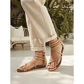 halpa Naiset-Naisten boho-rannekkeiset litteät sandaalit, joissa on punottu muotoilu – mukavat ja tyylikkäät avokärkiset kengät kesä-, ranta- ja vapaa-aikaan