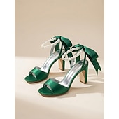 tanie Panna młoda-Damskie fioletowe satynowe szpilki ślubne z perłowym paskiem wokół kostki i kokardką, eleganckie sandały ślubne z odkrytymi palcami dla panien młodych, luksusowe buty na wysokim obcasie do ceremonii