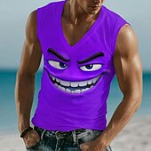 abordables T-shirts 3D-Homme Dessin Animé 3D Émoticônes amusantes T-shirt Sans manches T-shirt Impression 3D Col en V Chemise Tropical Extérieur Vacances Hawaïen Bleu Violet Orange Été Printemps Vêtement Tenue S M L XL XXL