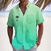 Недорогие Тропические растения-Муж. Кокосовая пальма Градиент цвета Тропические растения Гавайская рубашка Кнопка рубашка Рубашка Алоха С короткими рукавами Гавайский Повседневные Отпуск Лето Весна Отложной 3D