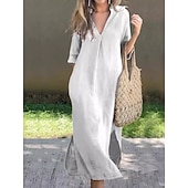 cheap Plain Dress-Women's Maxi Dress Shift Dress Summer Dress Casual Daily Loose Fit Plain 3/4 Length Sleeve V Neck Blue Black White Red Summer Spring Fall