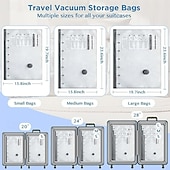 abordables almacenamiento de equipaje y viajes-Bolsas de compresión para almacenamiento al vacío de viaje inalámbricas, juego de bolsas grises reutilizables con sellado al vacío, organizador de ropa transparente para equipaje, armario, embalaje de viaje.