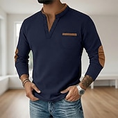 halpa Vohvelineule T-paita-Miesten Vohveli tee Vohveli Henley-paita Pitkähihainen V kaula-aukko Henley Syksy 봄 &amp; Syksy Yhtenäinen väri Muoti Perus Vapaa-aika väärennetty kaksiosainen Kausaliteetti Katu Urheilu Vaalean sininen