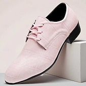 Χαμηλού Κόστους Derby παπούτσια-Ανδρικά ροζ παπούτσια με ανάγλυφο κροκόδειλο, δερμάτινο επάνω μέρος με κορδόνια, μοντέρνο στυλ, ιδανικά για μοντέρνους άνδρες σε γάμους και εκδηλώσεις