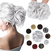 baratos Puxos-aplique de cabelo coque bagunçado, ondulado e cacheado, scrunchie volumoso, penteado elegante com coque alto para mulheres e meninas, castanho escuro