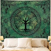 preiswerte Wandteppiche-Wandteppich mit Lebensbaum-Motiv aus Buntglas im Mosaikstil, farbenfrohe und lebendige Kunst, Heimdekoration für Wohnzimmer und Schlafzimmer, großes Stoffposter