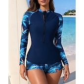 abordables Rash Guards de Una Pieza-Mujer Camiseta Protección Solar Surf Traje de baño 2 Piezas Tropical Boyleg Protección UV Secado rápido Elástico Manga Larga Bañadores Traje de baño Surf Playa Natación Verano
