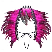 abordables Accessoires-Carnaval 2026 Accessoires de Carnaval de Rio Samba Cape Châle Femme Plumes Rouges et Noires avec Bord en Dentelle Costume de Performance Festival Brésilien