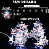  Luzes decorativas comemorativas do bicentenário dos Estados Unidos, cordão de luzes patrióticas de 3 metros para o Dia dos Veteranos, adequadas para decoração de interiores e festas comemorativas