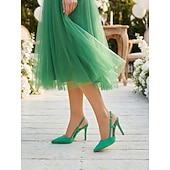 abordables Invitado a la boda-Zapatos de tacón alto con punta puntiaguda verde para mujer, elegantes zapatos de vestir para invitados de boda en ceremonias al aire libre.