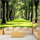abordables Tapices de pared-Nature Forest Wall Tapestry Green Tree Avenue Path Sunlit Park Scenery Wall Hanging For Living Room Bedroom Office Home Decor