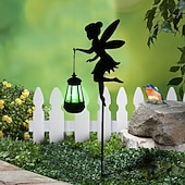 お買い得  経路ライト＆ランタン-屋外用ソーラー防水鉄製妖精シルエットランタン2個、庭、庭、通路、芝生の装飾、パーティー、休日、風景照明、屋外用装飾アクセントランタン