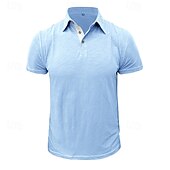baratos Polo Clássico Masculino-Camisa polo masculina de algodão e bambu, estilo polo, casual, para trabalho, com gola polo e lapela, manga curta, básica, moderna, cor sólida, patchwork e botões, ideal para verão e primavera. &amp;polo