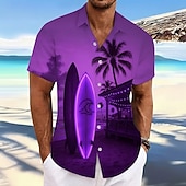 abordables Plantas tropicales-Hombre Árbol de coco Plantas tropicales Tablas de Surf camisa hawaiana Abotonar la camisa Manga Corta Hawaiano Casual Vacaciones Verano Primavera Cuello Vuelto Impresión 3D camisas con cuello Un