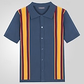 ieftine Cămăși casual inteligente pentru bărbați-Bărbați Cămașă Cămașă casual Camașă cu nasturi Bleumarin Maro Manșon scurt Benzi verticale Guler Cămașă Casual Zilnic Îmbrăcăminte Elegant Modă Casual