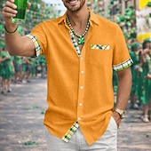 voordelige Straat-herenoverhemd linnen overhemd St. Patrick's Day zomeroverhemd strandkleding overhemd met knoopsluiting effen kleur casual strand korte mouwen kraag zomer lente &amp;zomerkleding, kleding in kleurblokken