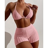 levne Surfovací tankiny a bikiny-Dámské Bikinové sety 2 ks Plavky Jednobarevné Ochrana proti UV záření Elastický Bez rukávů Plavky Surfování Potápění Plavání Léto