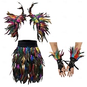 economico Accessori-Accessori Samba Carnevale 2026 Rio Carnevale 3 pezzi Set Costume Donna Piume Rosse Mantello Gothic Gonna Mini  Guanti di Pizzo Costume per Festival in Brasile