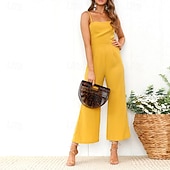 billige Jumpsuits-Dame Normal Kjeledresser Aktiv Helfarge Ermeløs Bred Bukseben Firkantet hals Daglig Feriereise Normal Svart Gul Vin Sommer