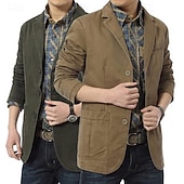 preiswerte Herren Klassische Blazer-Herren Blazerjacke Lässig Täglich Outdoor Vintage Lässig Sommer Frühling Baumwolle Einfarbig Button-Down Thermowarm Einreihig Blazer Schwarz Kaki Armeegrün