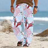 economico Pantaloni casual stampati da uomo-Per uomo Fiori tropicali Pappagallo Foglia di palma Pantaloni Pantaloni casual Pantaloni Larghi Misura del girovita medio Hawaiano All'aperto Vacanza Abbigliamento mare Coulisse elastica in vita