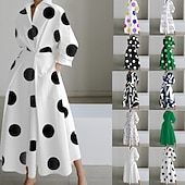 economico Abito a Strisce e Geometrico-Per donna Mini abito Abito Camicia Vestito Casual Abito a trapezio Moda Moderno Quotidiano Vacanza Uscire Vestibilità regolare A Pois Lettera Manica Lunga Colletto a Camicia Bianco e nero Nero Bianco