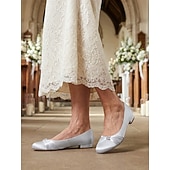 cheap Bride-Women's Ivory Low Heel Comfort Flats, Soft Pleated Classic Bridal Shoes for Senior Brides Church Weddings