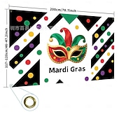 Недорогие Товары для вечеринок-Баннер для фотозоны на вечеринку Марди Гра, большой тканевый фон с фиолетовыми, зелеными и золотыми масками для фотобудки, украшения для стен на парад «Жирный вторник», товары для карнавальной