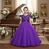 abordables Vestidos de Niña de Flores-Vestido de Niña Florista Chica Vestido formal Atuendo de boda Fiesta Boda Formal Moda Adorable Princesa Retazos Malla Color sólido Sin Mangas Cuello Barco Azul Piscina Rosa 4 años +