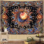 preiswerte Wandteppiche-Wandteppich mit Sonne und Mond aus Buntglas, himmlisches Mosaik, Boho-Stil, kunstvolle Wanddekoration für Yoga-, Meditations- und Wohnzimmer