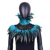 billiga Tillbehör-Karnival 2026 Rio Karnival Samba Tillbehör Kvinnors Tealfjäder Cape Sjalkappa med Svart Spets Choker Brasilien Festival Uppträdande Kostym