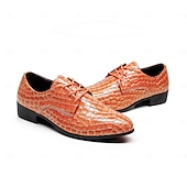 economico Scarpe Derby-scarpe eleganti da uomo con stampa coccodrillo gialla, design in similpelle con lacci, stile lussuoso e distintivo, adatte per eventi formali e occasioni speciali
