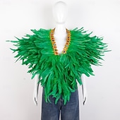 billiga Tillbehör-Karneval 2026 Rio Karneval Samba Tillbehör Kvinnors Mardi Gras Fjäder Cape Själ Lila Grön Guld Fjäder Poncho med Juvelkrage Brasilien Festival Prestandakostym