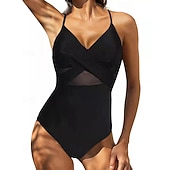 cheap One Pieces Rash Guards-Women's Bathing Suit Swimsuits One Pieces Solid Colored Mesh UV Protection Elastic Sleeveless Swimwear Swimsuit Surfing Diving Swimming Summer
