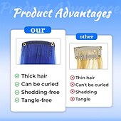 voordelige Clip-in-extensies-16 gekleurde clip-in haarextensies (22 steil, 8 blauw, 8 turquoise) voor dames, synthetische haaraccessoires