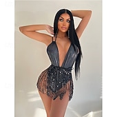 Недорогие Платья для практики-Боди с глубоким V-образным вырезом и пайетками от Samba Dancewear