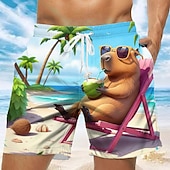  Ανδρικά Κινούμενα σχέδια Αστείος Capybara Μαγιό Βερμούδα Σορτσάκια Κολύμβησης Σορτς παραλίας Μεσαία Μέση Χαβανέζα Χαβανέζα Διακοπές στην παραλία