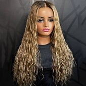 cheap Human Hair Lace Front Wigs-Human Hair 5x5 Closure 13x4 Lace Front Wig Middle Part Brazilian Hair Curly Water Wave Blonde Multi-color Wig 150% 180% Density with Baby Hair Ombre Hair Natural Hairline 100% Virgin Glueless For