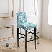 baratos Capa para Cadeira de Jantar-Capas elásticas estampadas para banquetas de bar (1/2/4/6 peças), capas protetoras para cadeiras de encosto baixo, ideais para casa, hotel e sala de jantar.