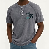 cheap Vintage&amp;Retro-SoftFade™ Men's Vintage Washed Henley Shirt Tee Washed Shirt Short Sleeve Vintage Designer Daily Outdoor Summer Spring Light Blue Purple Gray Henley Henley T-Shirt