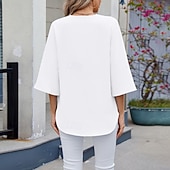 preiswerte Schicke Blusen-Damen Hemd Bluse Chiffon Tops Patchwork Farbblock Stilvoll Lässig Langarm V Ausschnitt Normale Oberteile Täglich Ferien Ausgehen Blau Schwarz Weiß Rosa Himmelblau Sommer Frühling