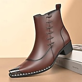 Недорогие Челси сапоги-Мужские коричневые ботильоны из искусственной кожи с декоративной строчкой, элегантные свадебные туфли, идеально подходящие для жениха и гостей свадьбы.