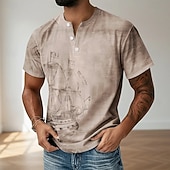 billige Vintage og retro-Herre Årgang T skjorte Henly-skjorte Kortermet Designer Retro / vintage Henley Avslappet Daglig Gate Sommer Vår Blå Grå Lilla Grønn Kakifarget Henley Henley T-skjorte