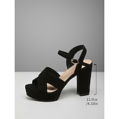 economico Donne-sandali da donna con tacco a blocco e plateau rosso - eleganti scarpe da sposa con cinturino alla caviglia, comode scarpe con cinturino incrociato spesso, perfette per le serate in resort e le feste in vacanza