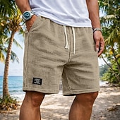 billiga Vardagsshorts-Herr Våffelshorts Shorts Sommarshorts Beach Shorts Casual shorts Snörning Elastisk midja Ensfärgat Slät Komfort Andningsfunktion Knelängd Dagligen Utomhus Streetwear Semester Mode Svart Vit