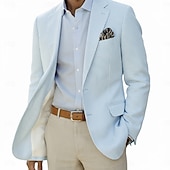  Homens Jaqueta Blazer Colar de entalhe Leve Casual Listrado Blazer de algodão seersucker Rosa Azul Céu sábio Moderno Dois botões de peito simples