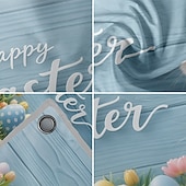 billiga Semestertapeter-Påskgarageportsskydd 157,48 x 70,87 tum söt kanin som bryter igenom väggen färgglada ägg rolig påskdekor utomhusgarage vårfest familjefest bakgrundsscen