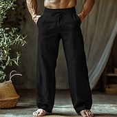 Χαμηλού Κόστους Σπίτι-Ανδρικά Λευκά παντελόνια Παντελόνια Καλοκαίρι παντελόνι Φαρδύ παντελόνι Παντελόνι παραλίας Κορδόνι Ελαστική μέση Ισιο πόδι Σκέτο Άνεση Αναπνέει Πλήρες μήκος Causal Καθημερινά Αργίες Διακοπές Μοντέρνα