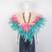 billiga Tillbehör-Karneval 2026 Rio Karneval Samba Tillbehör Kvinnors Mardi Gras Fjäder Cape Själ Lila Grön Guld Fjäder Poncho med Juvelkrage Brasilien Festival Prestandakostym